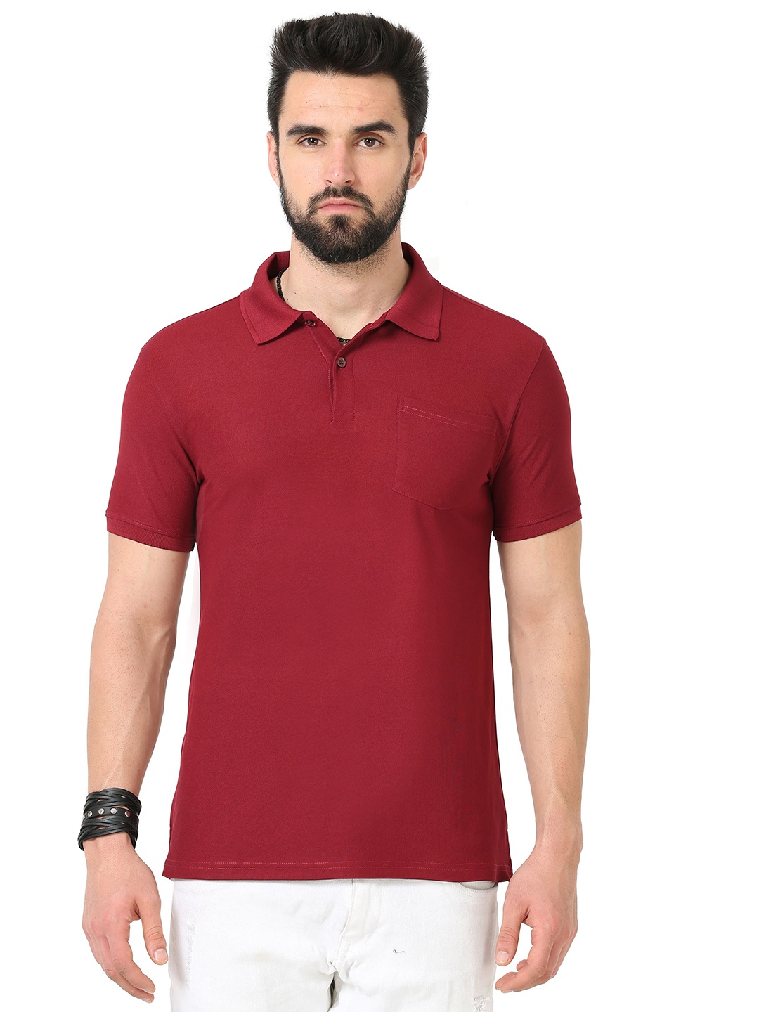 

ECOLINE Clothing Men Antimicrobial Solid Polo Collar T-shirt, Red