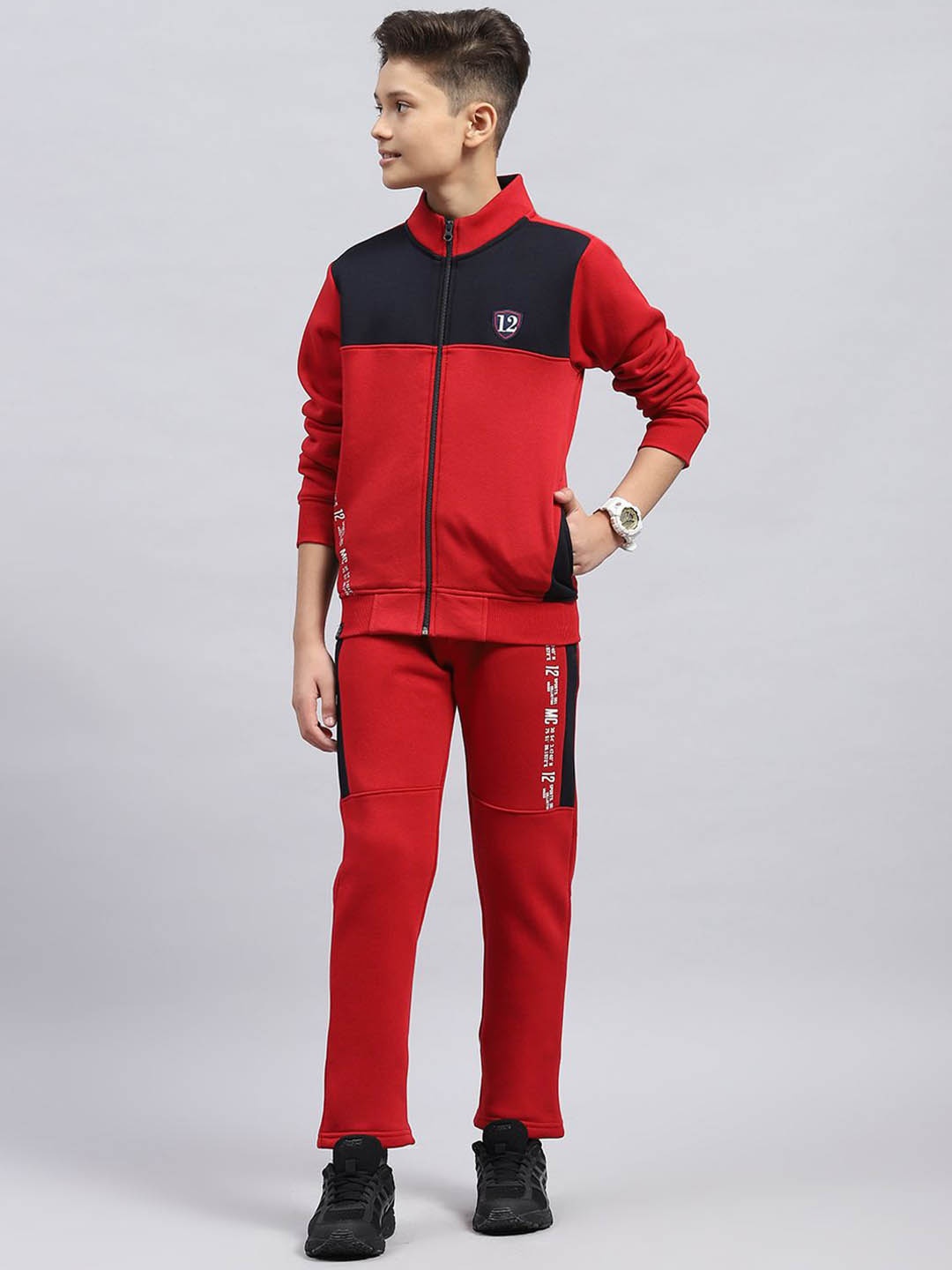 

Monte Carlo Boys Colourblocked High Neck Long Sleeves Sweatshirt With Trouser, Red