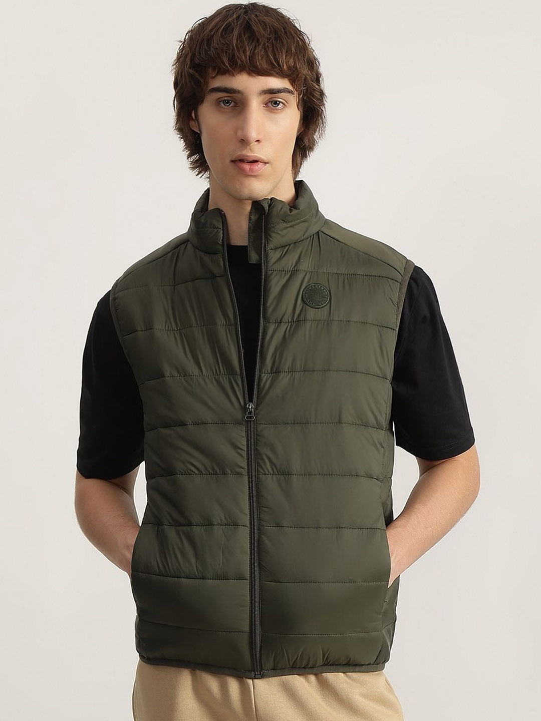 

LINDBERGH Men Mock Collar Solid Casual Padded Jacket, Green