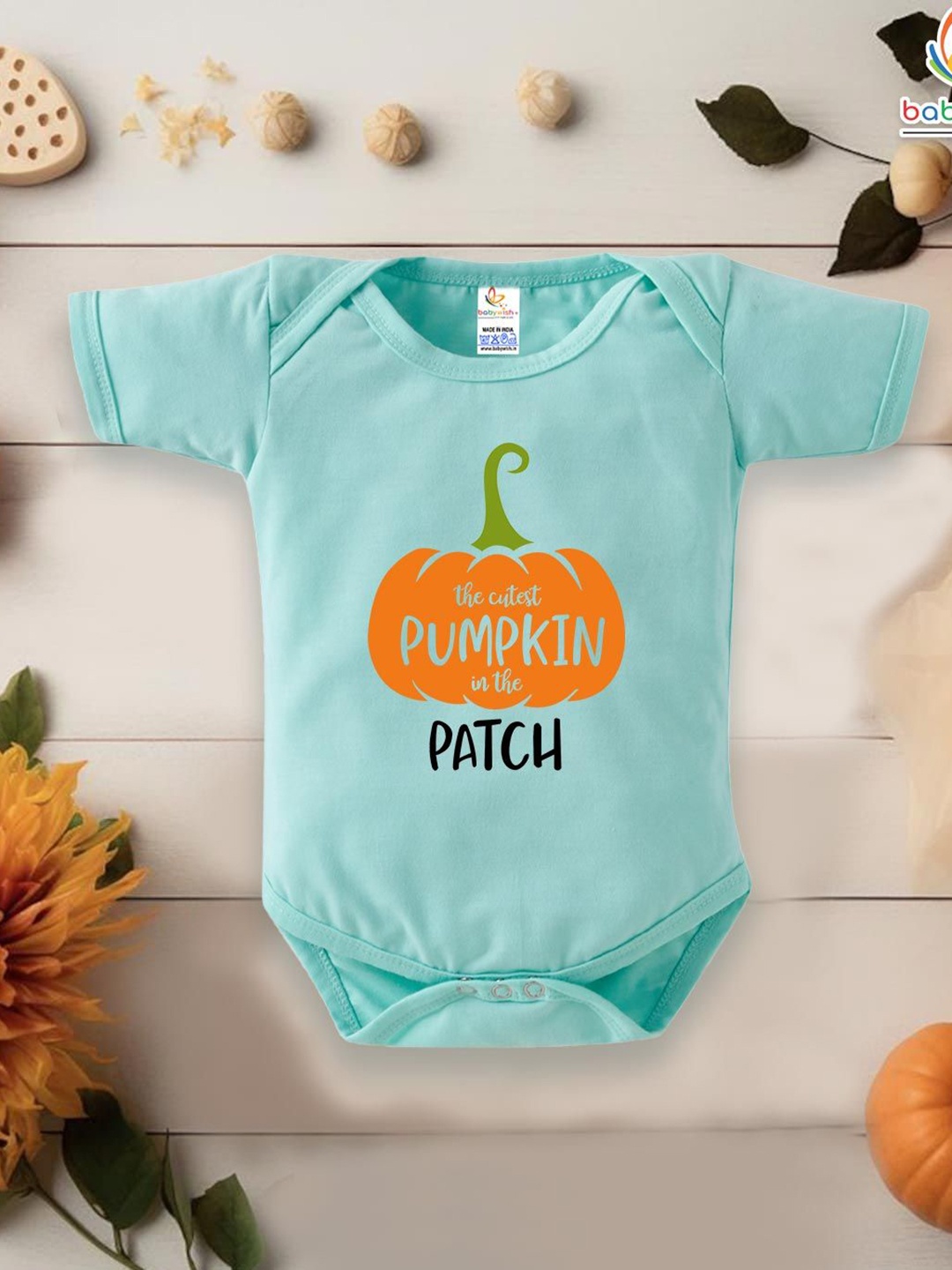

Babywish Infants Printed Cotton Short Sleeves Rompers, Sea green