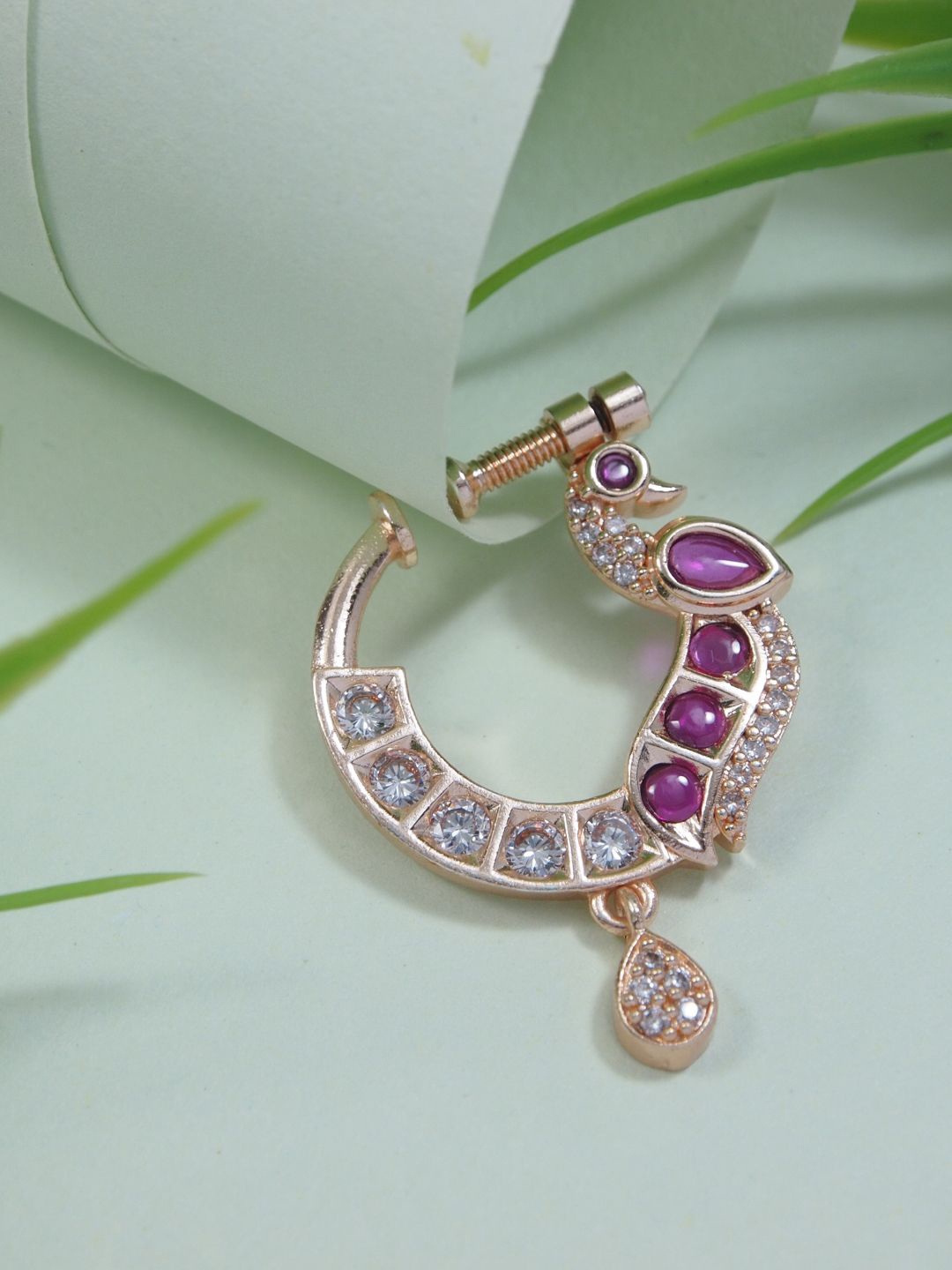 

I Jewels Rose Gold-Plated Stone Studded Ring Nosepin