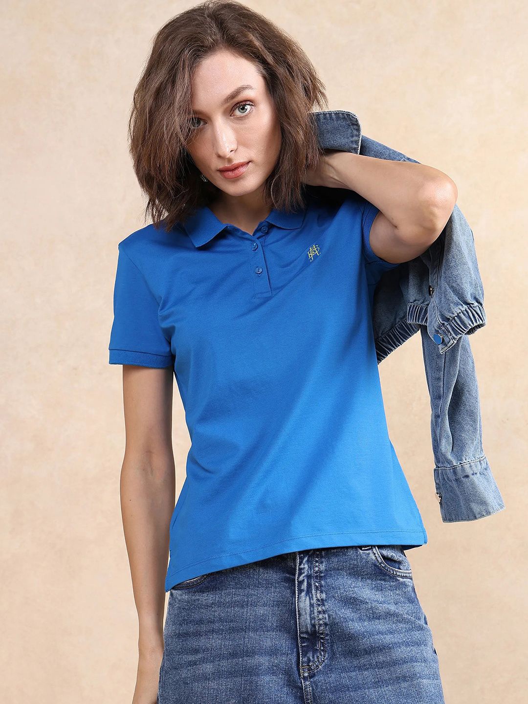 

RAREISM Women Polo Collar Pockets T-shirt, Blue