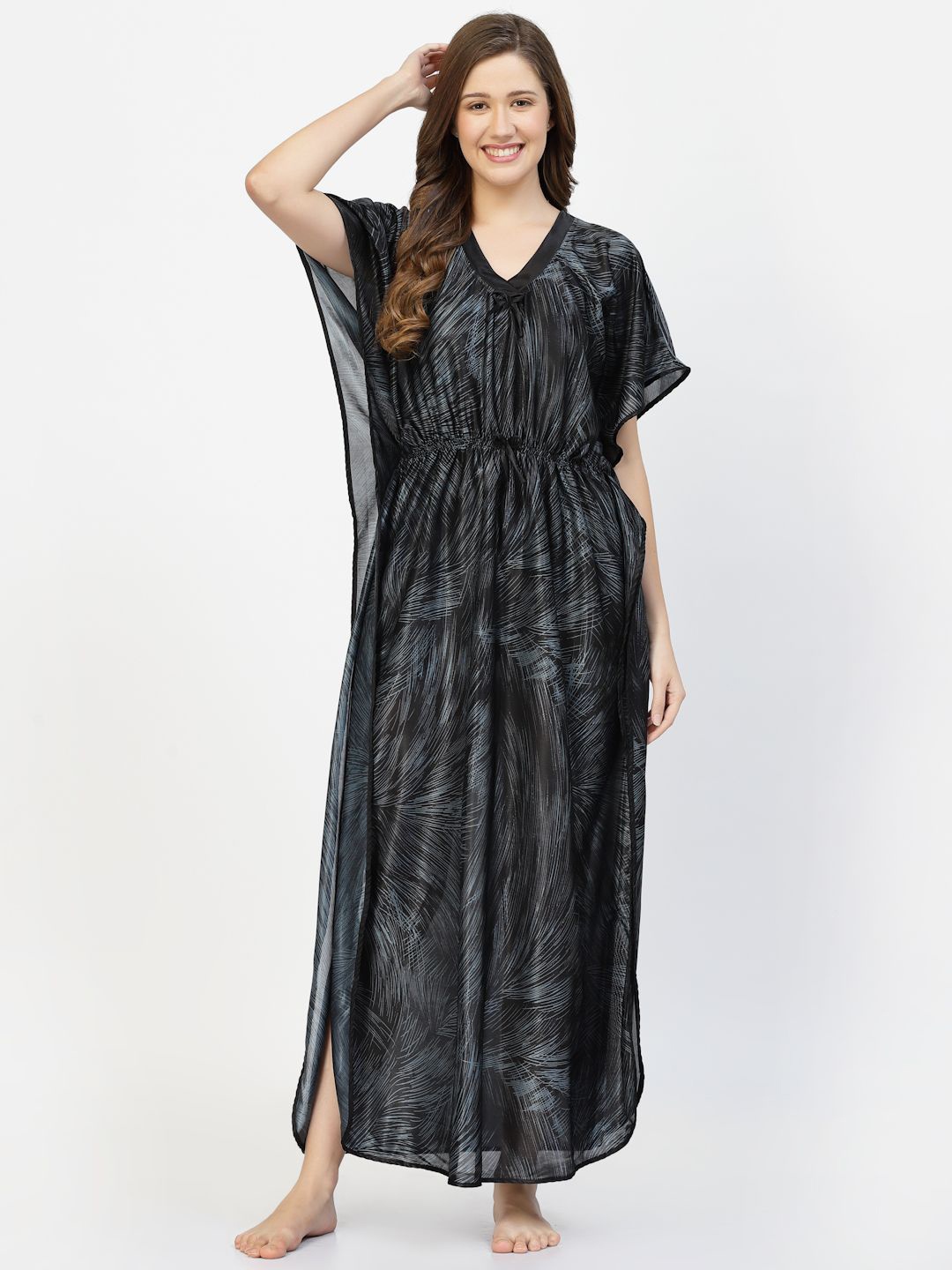 

CHUI MUI Printed Maxi Kaftan Nightdress, Black
