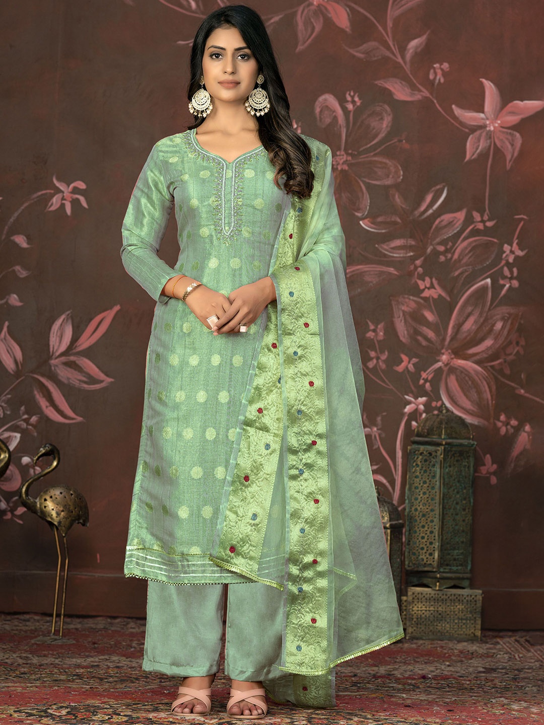

Maroosh Ethnic Motifs Woven Design Beads & Stones Unstitched Dress Material, Sea green