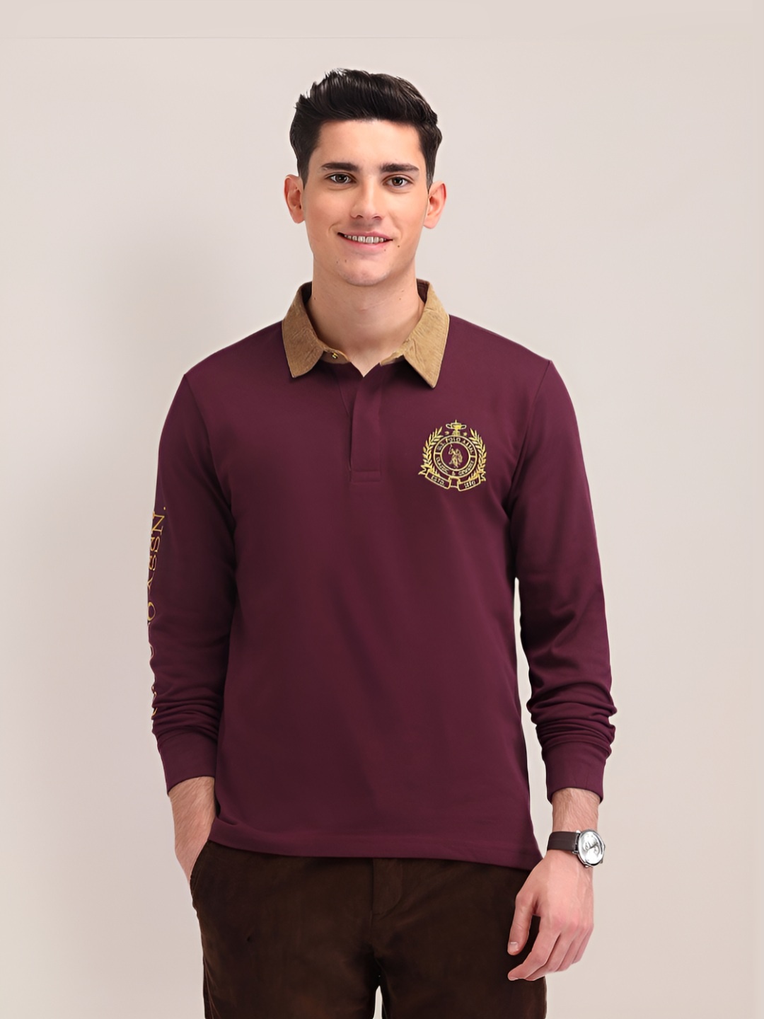 

U.S. Polo Assn. Men Graphic Printed Polo Collar Cotton Slim Fit T-shirt, Burgundy