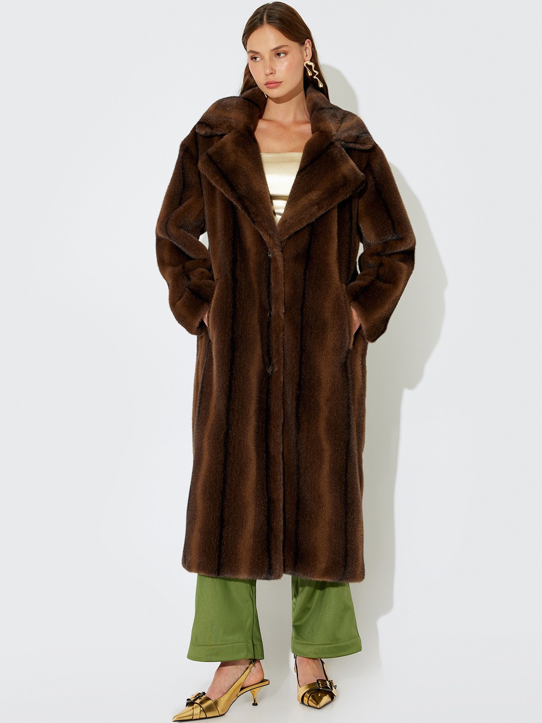 

Koton Women Single-Breasted Overcoat, Brown