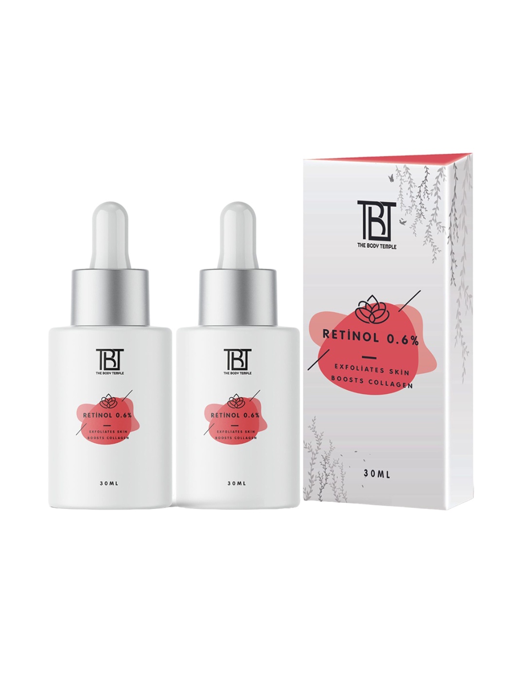 

The Body Temple Set Of 2 0.6% Retinol Anti-Aging Night Face Serum- 30 ml Each, White