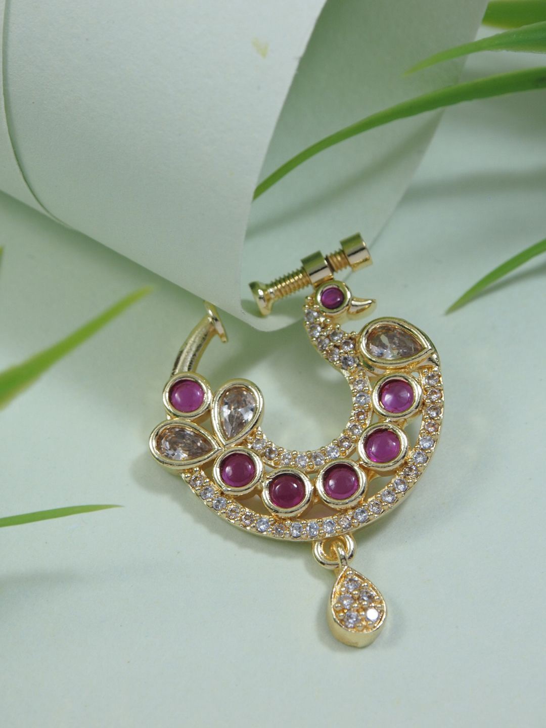 

I Jewels Rose Gold-Plated Stone Studded Ring Nosepin
