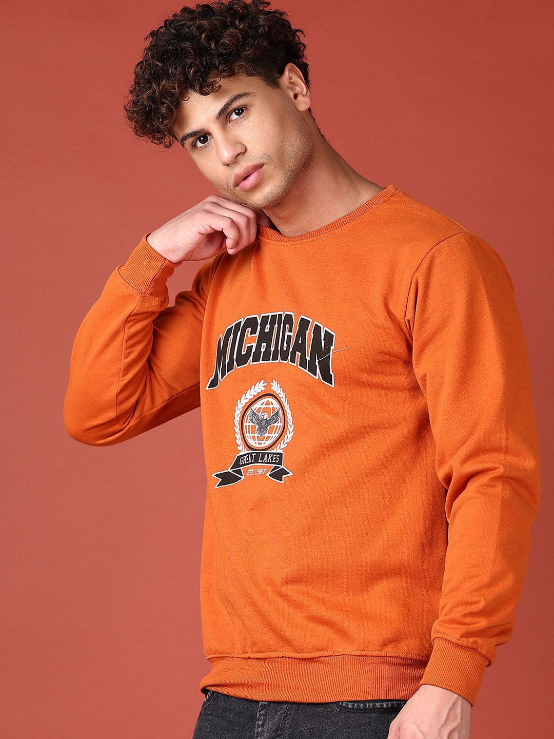 

V-Mart Men Typography Printed Cotton Sweatshirt, Orange