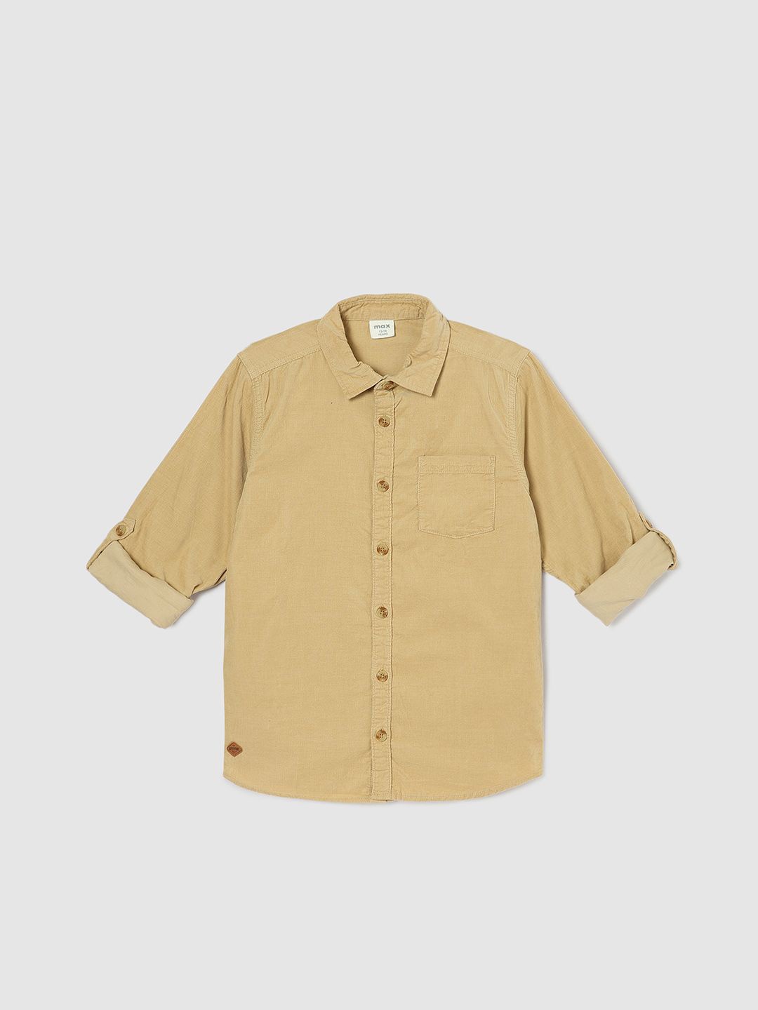 

max Boys Spread Collar Solid Cotton Casual Shirt, Beige