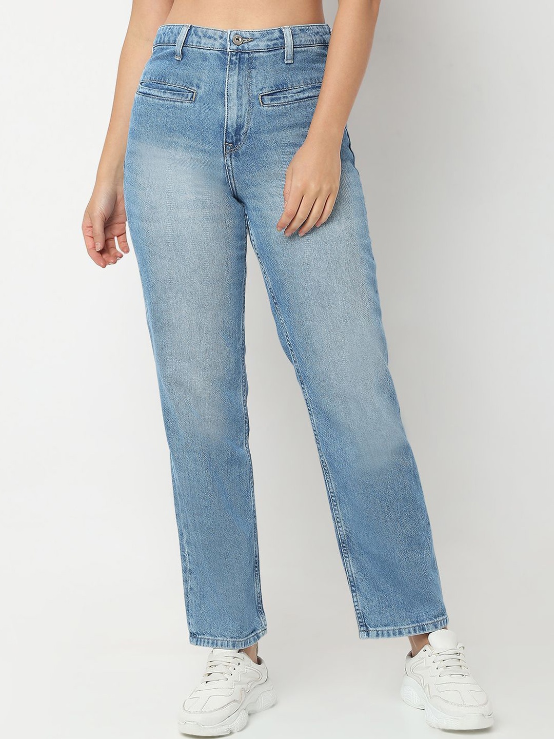 

SPYKAR Women Cotton Straight Fit High-Rise Light Fade Jeans, Blue