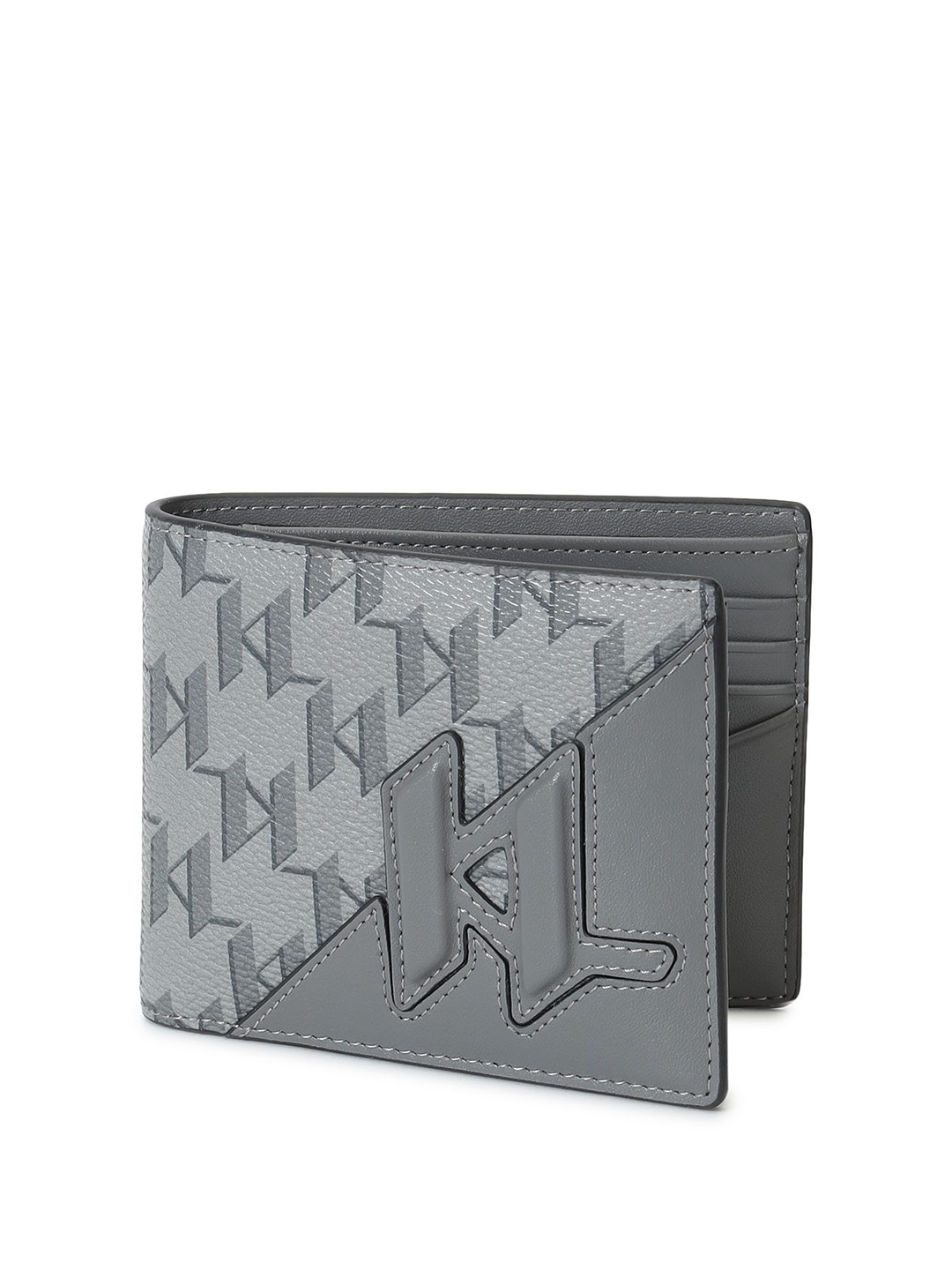 

Karl Lagerfeld Men Textured Leather Two Fold Wallet, Grey