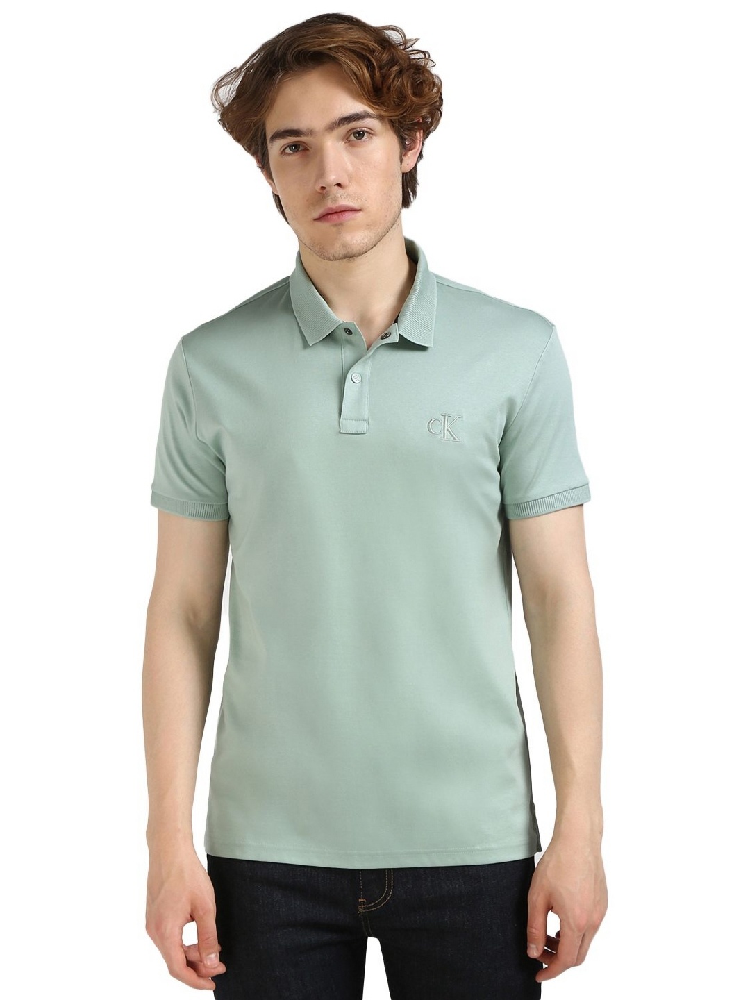 

Calvin Klein Jeans Men Solid Polo Collar Cotton T-shirt, Green