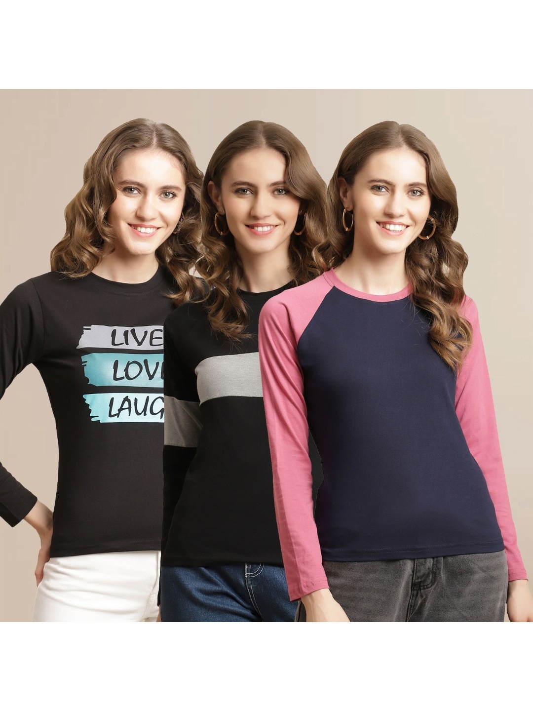 

Metronaut Women Pack Of 3 Printed Round Neck Cotton T-shirts, Yellow