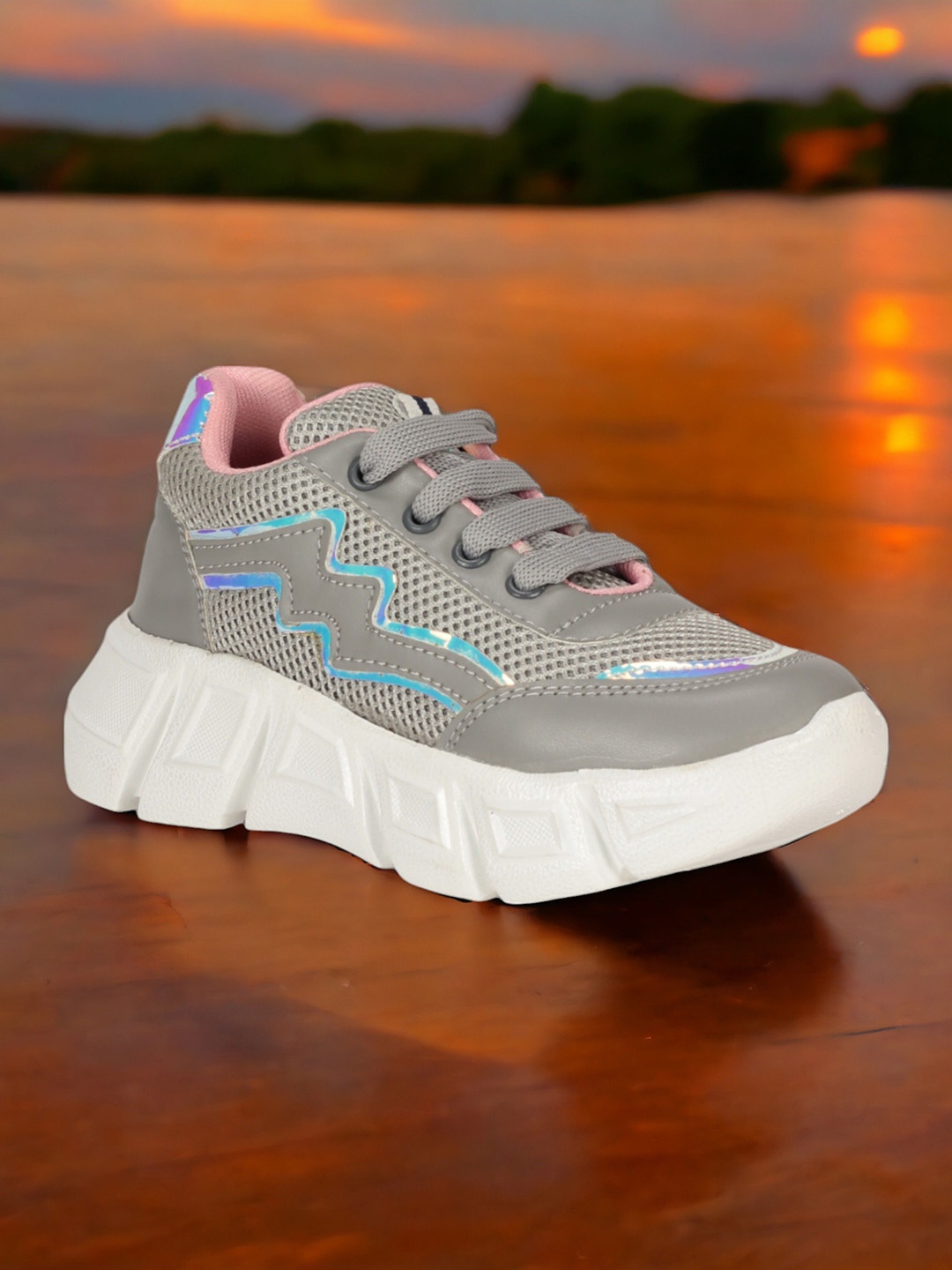 

Lil Lollipop Girls Woven Design Lace-Ups Casual Sneakers, Grey