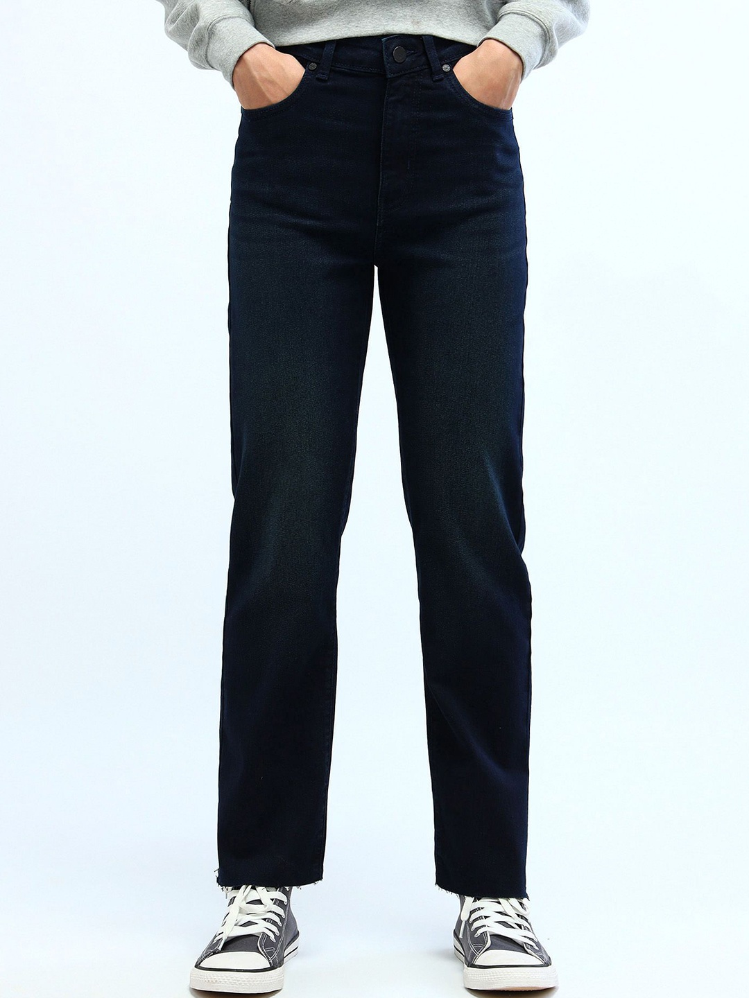 

Flying Machine Women Straight Fit High-Rise Stretchable Jeans, Blue