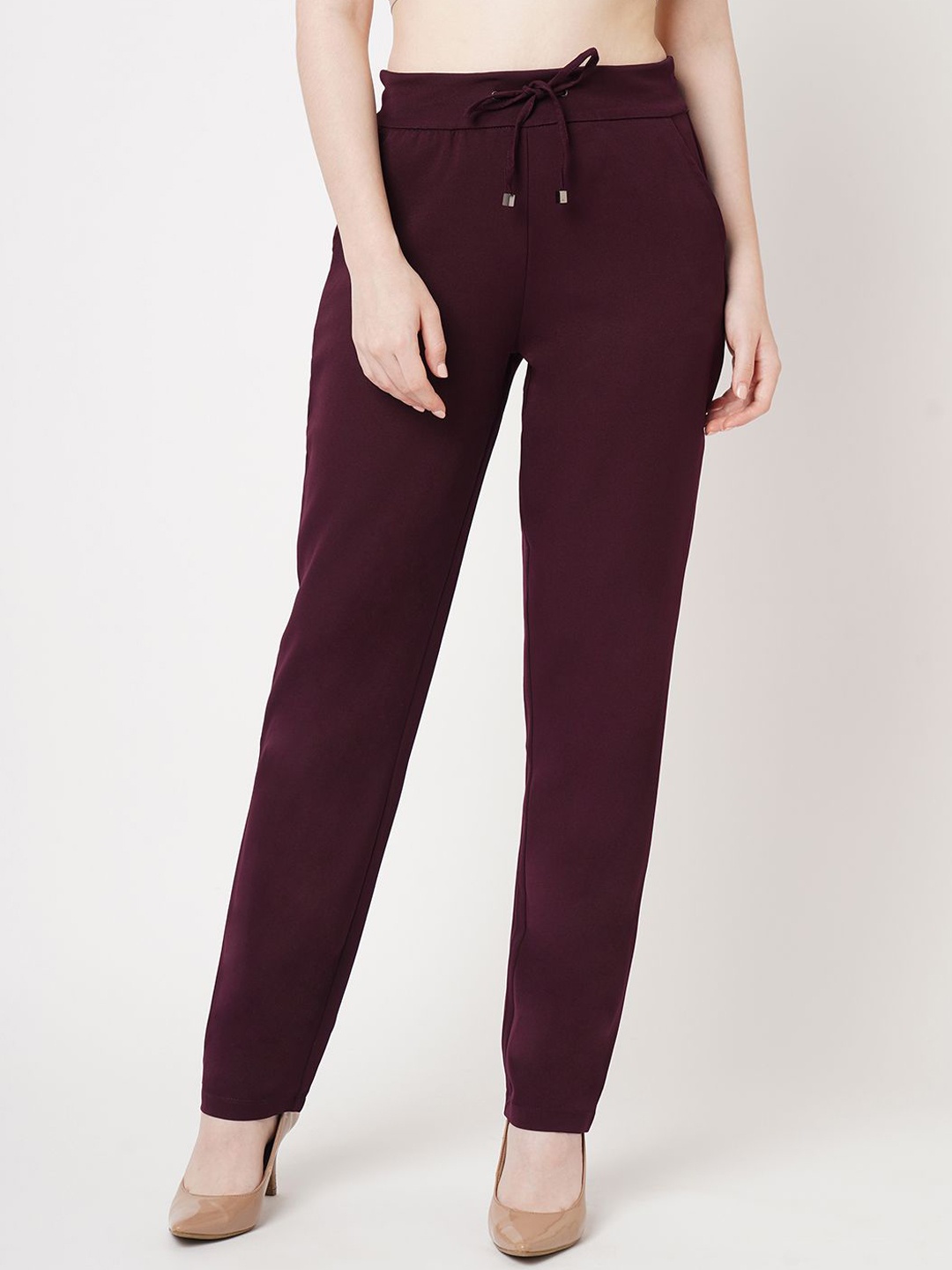 

Kraus Jeans Women Regular Fit High-Rise Trousers, Maroon
