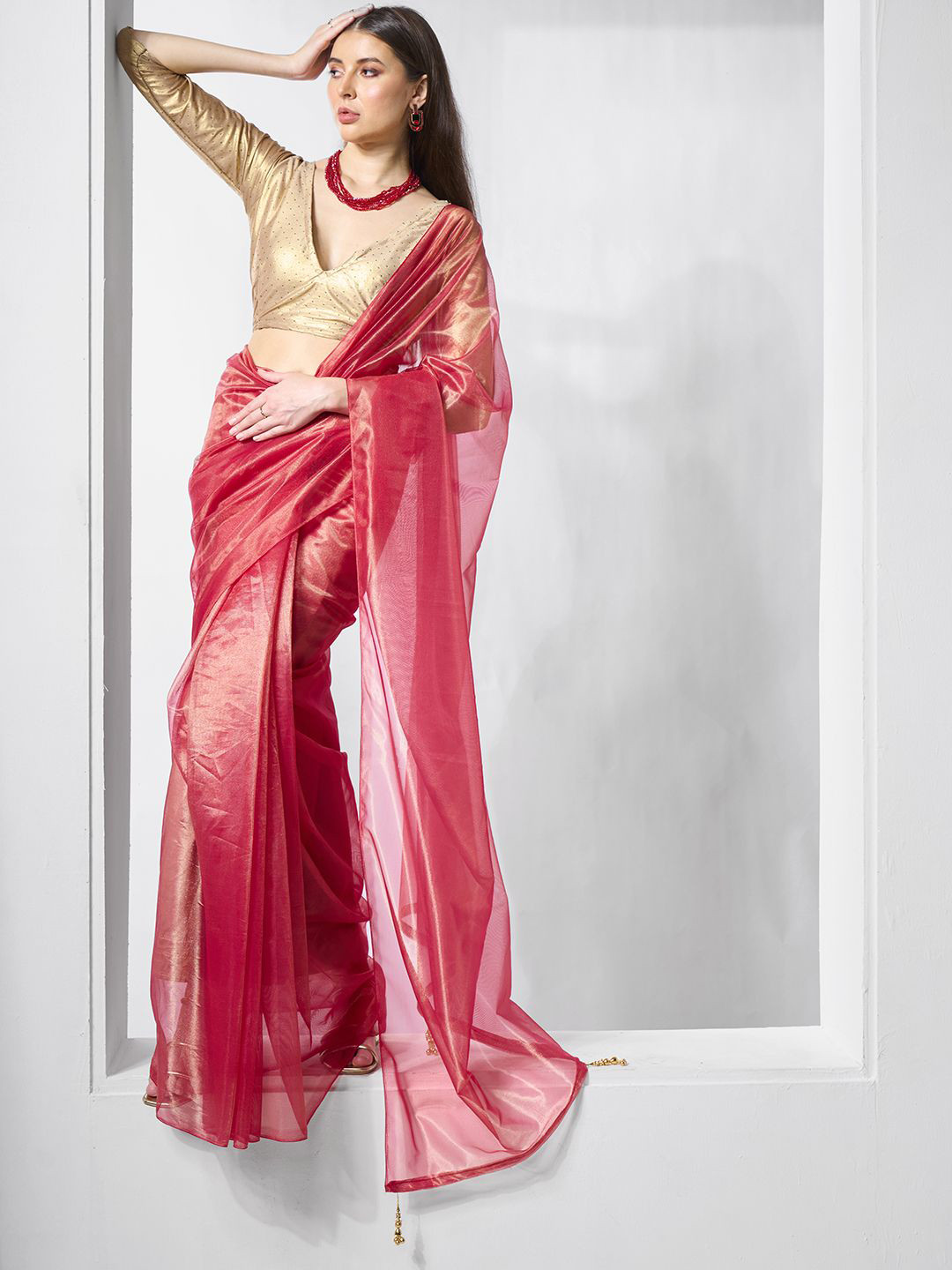

Mitera Ready to Wear Organza Saree, Red
