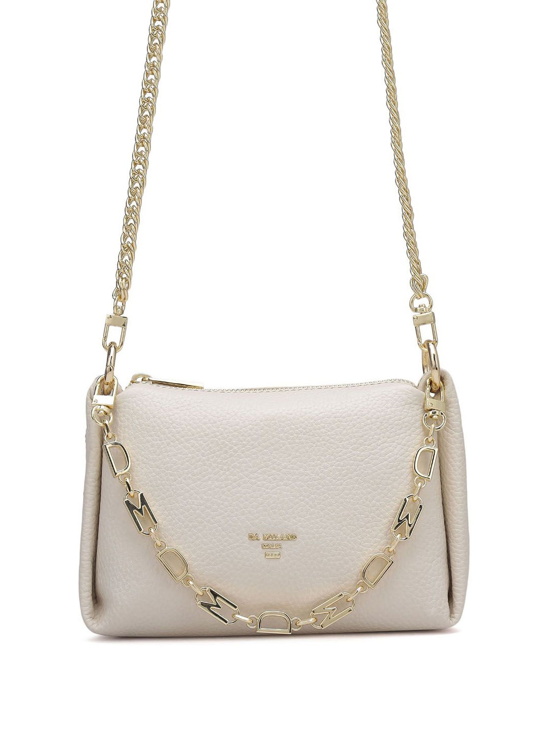 

Da Milano Women Textured Structured Leather Shoulder Bag, Beige