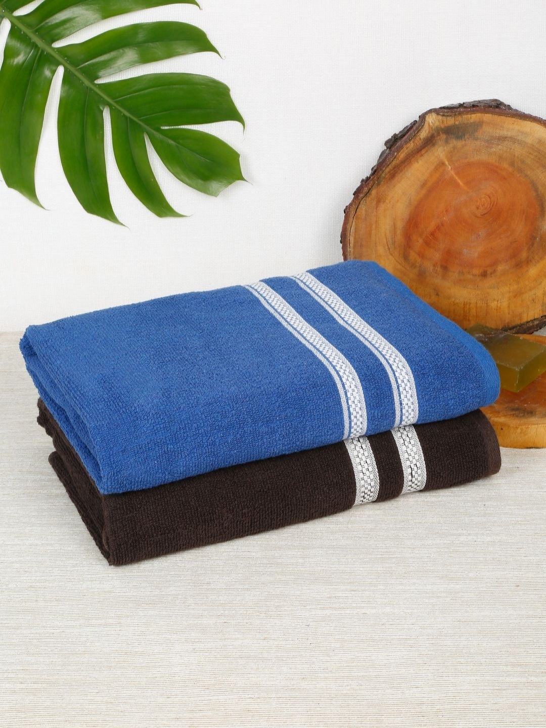 

Creeva Brown & Blue 2 Pieces Cotton 400 GSM Bath Towels