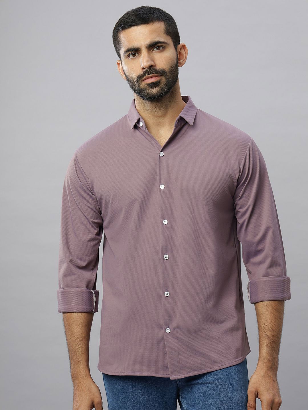 

N AND J Men Relaxed Opaque Casual Shirt, Purple