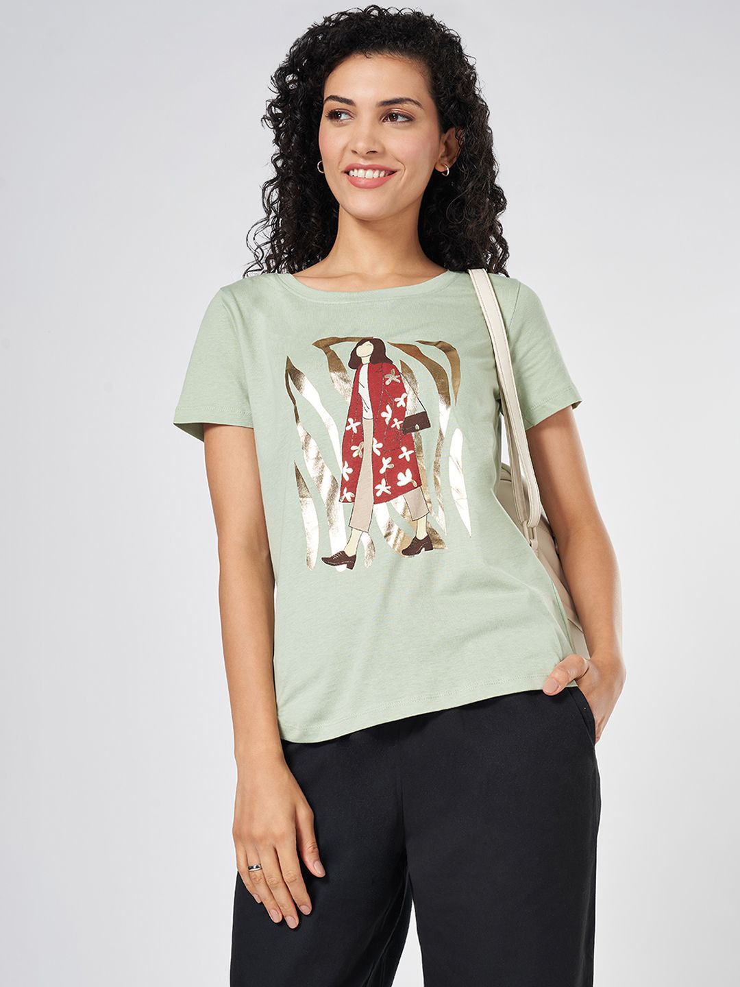

Honey by Pantaloons Women Graphic Printed Cotton Top, Green