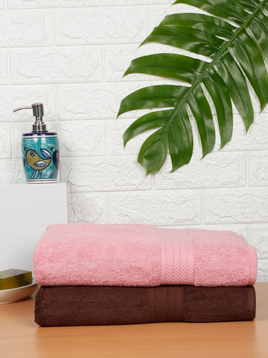 

Creeva Brown & Pink 2 Pieces Cotton 550 GSM Bath Towels