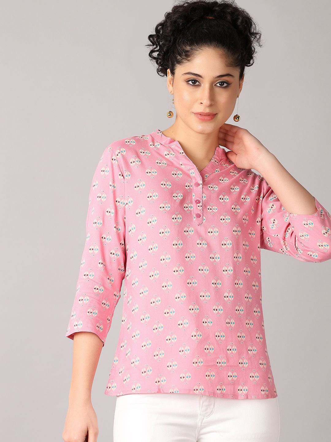 

V-Mart Women Geometric Printed Shirt Style Top, Pink