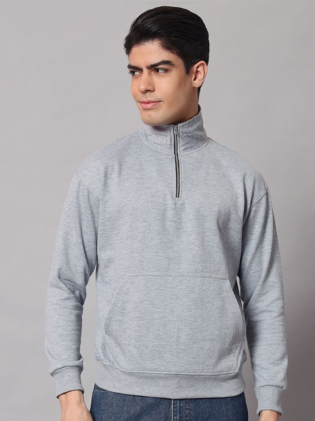 

Obaan Men Fleece High Neck Full Sleeves Kangaroo Pocket Pullover Sweatshirt, Grey