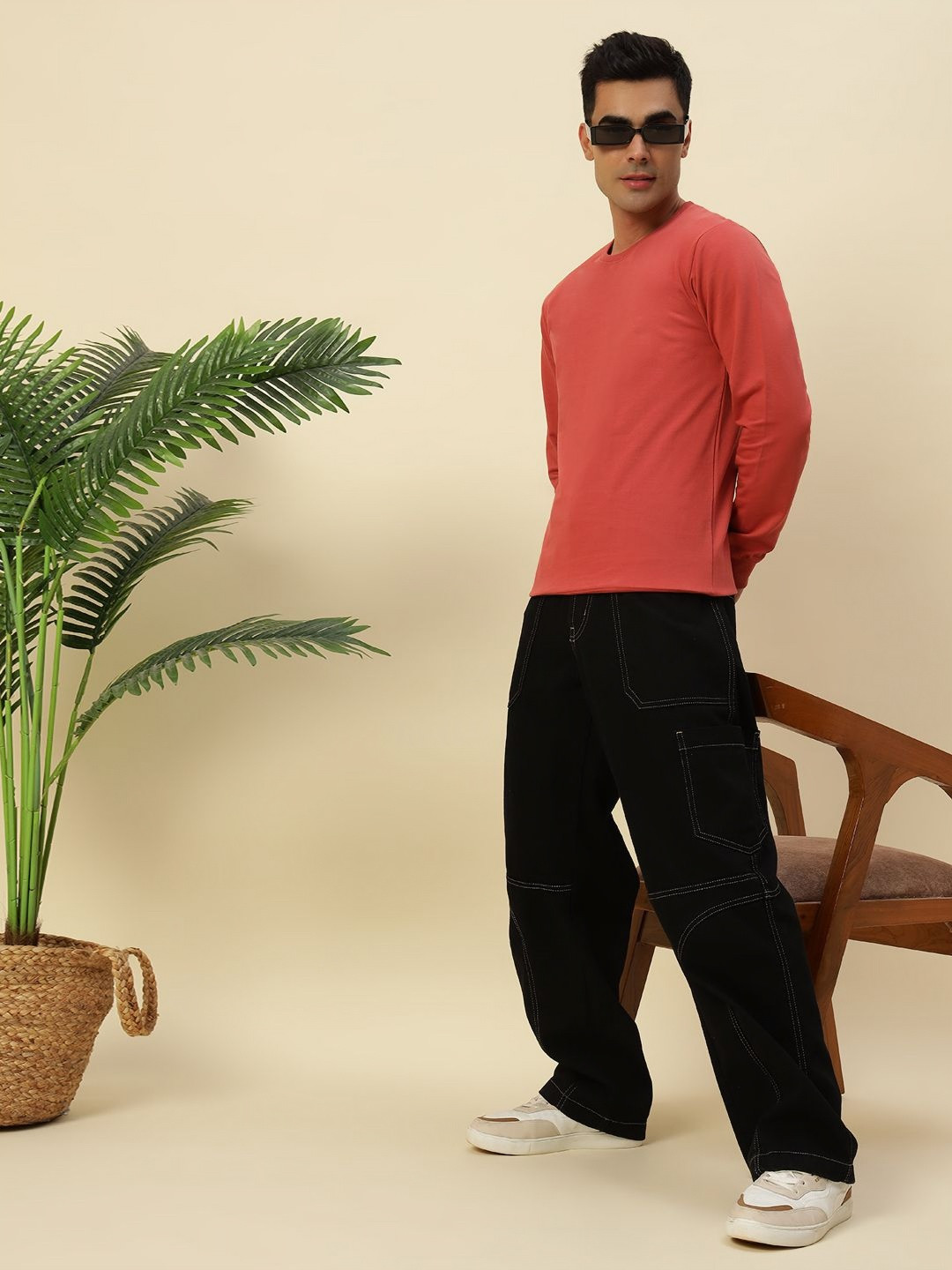 

MUWIN Men Pockets T-shirt, Coral