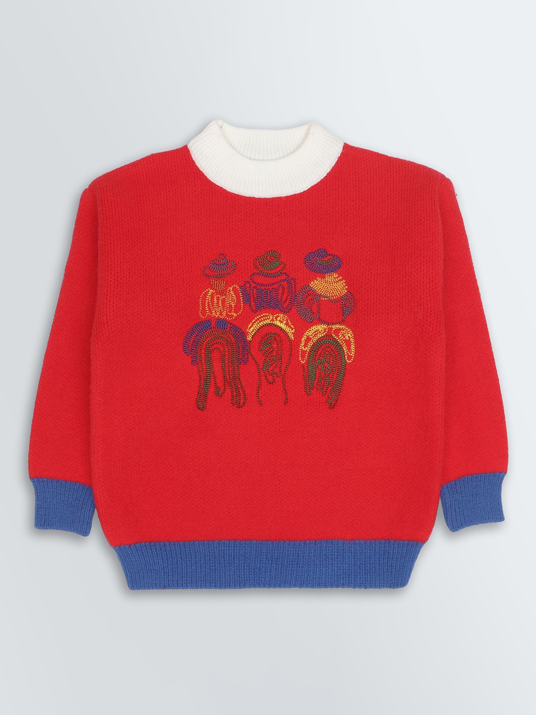 

KNITCO Kids Round Neck Embroidered Pullover, Red