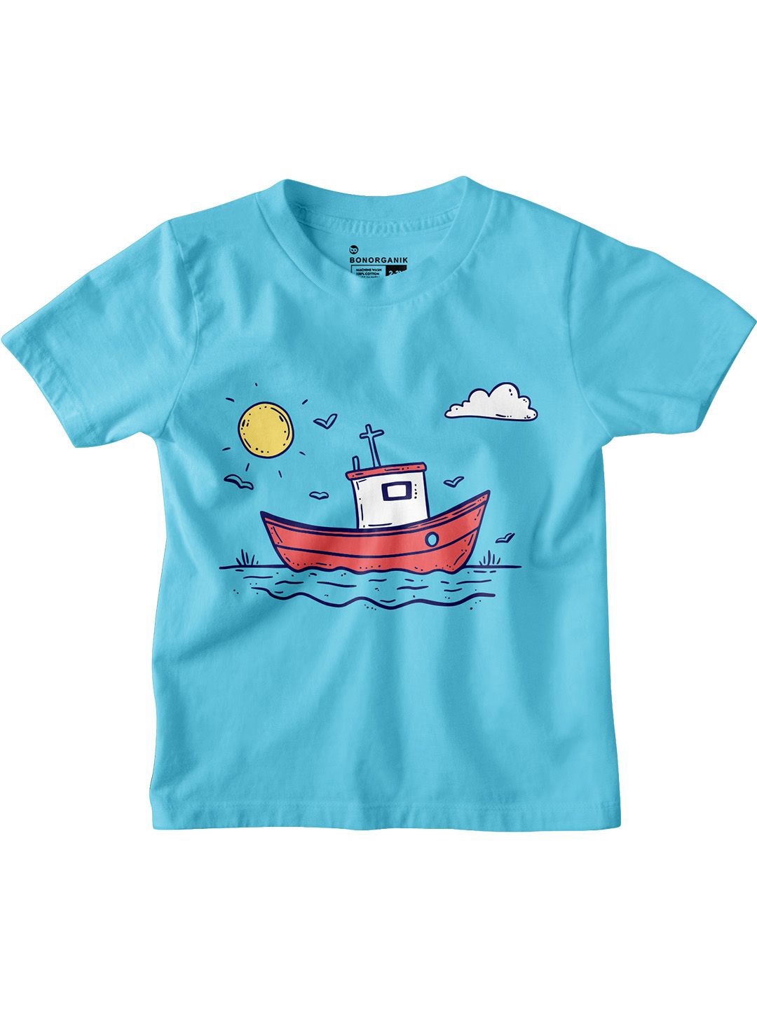 

BonOrganik Boys Graphic Printed Round Neck Cotton T-shirt, Blue