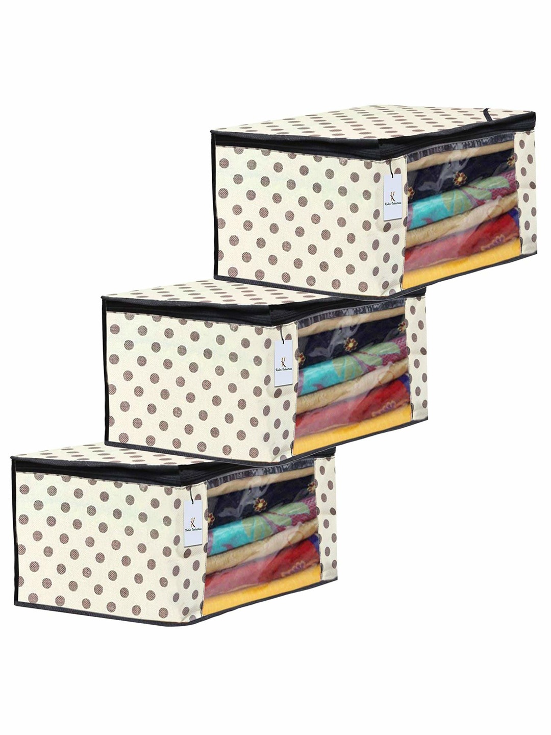 

Kuber Industries Cream-Coloured 3 Pieces Polka Dot Printed Multi-Utility Organisers