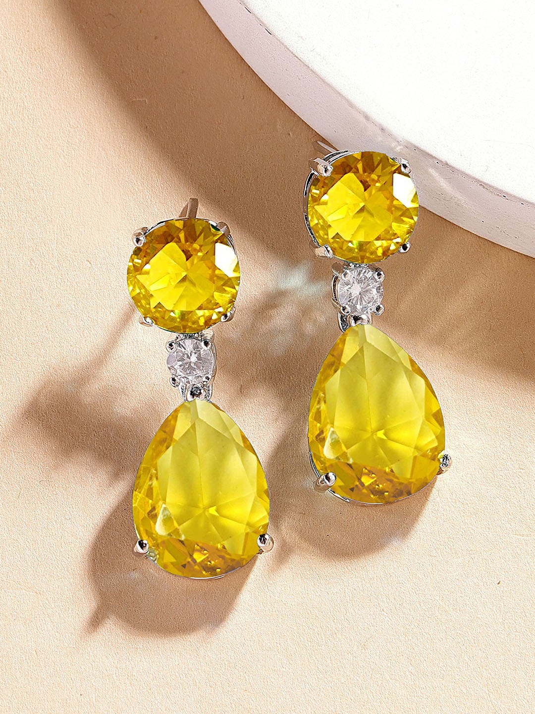 

KARATCART Silver-Plated AD Studded Contemporary Drop Earrings