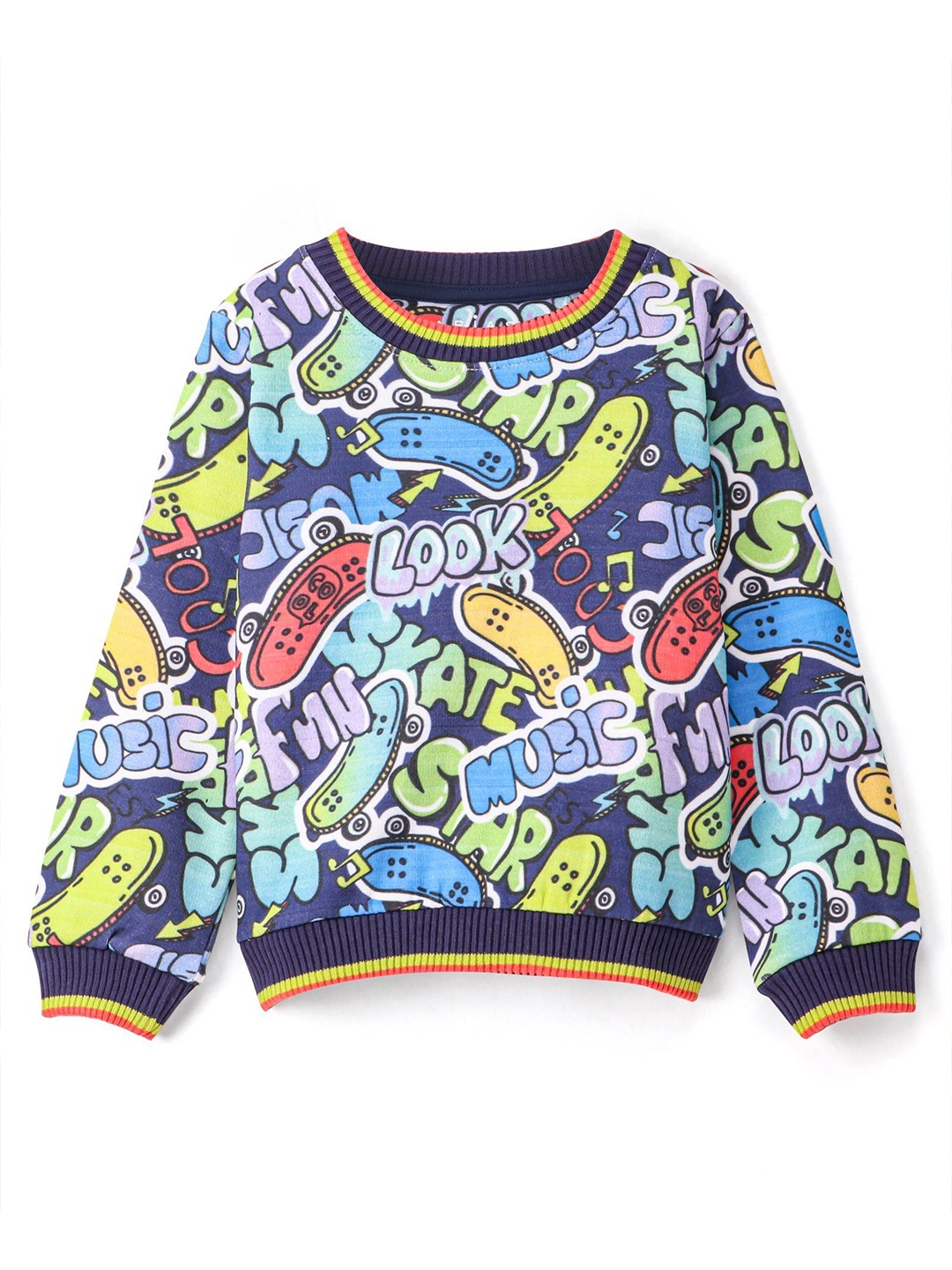 

ARIAS By LARA DUTTA Boys Printed Cotton Round Neck Long Sleeves Sweatshirt, Blue