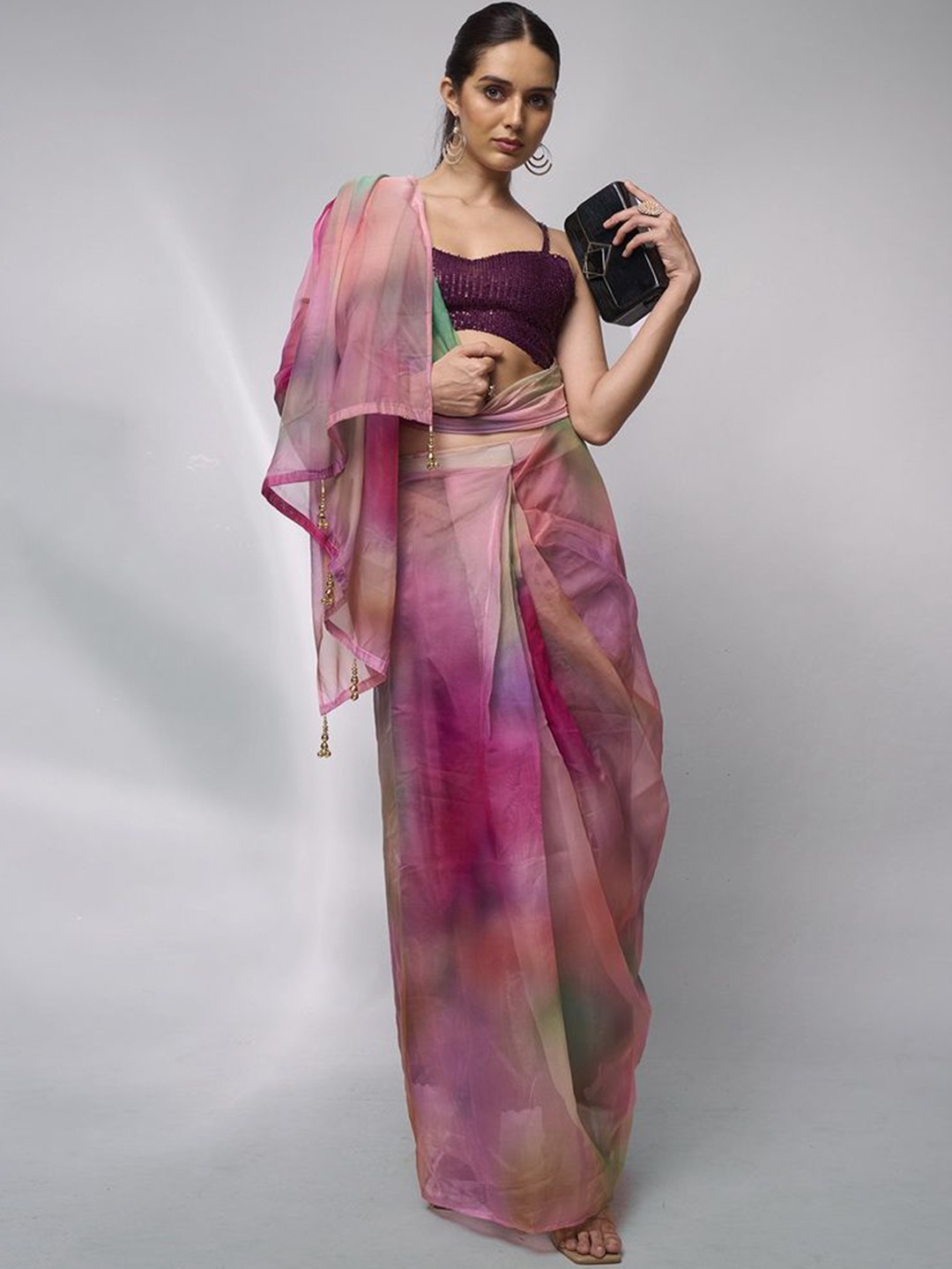 

Kalista Abstract Printed Organza Saree, Pink