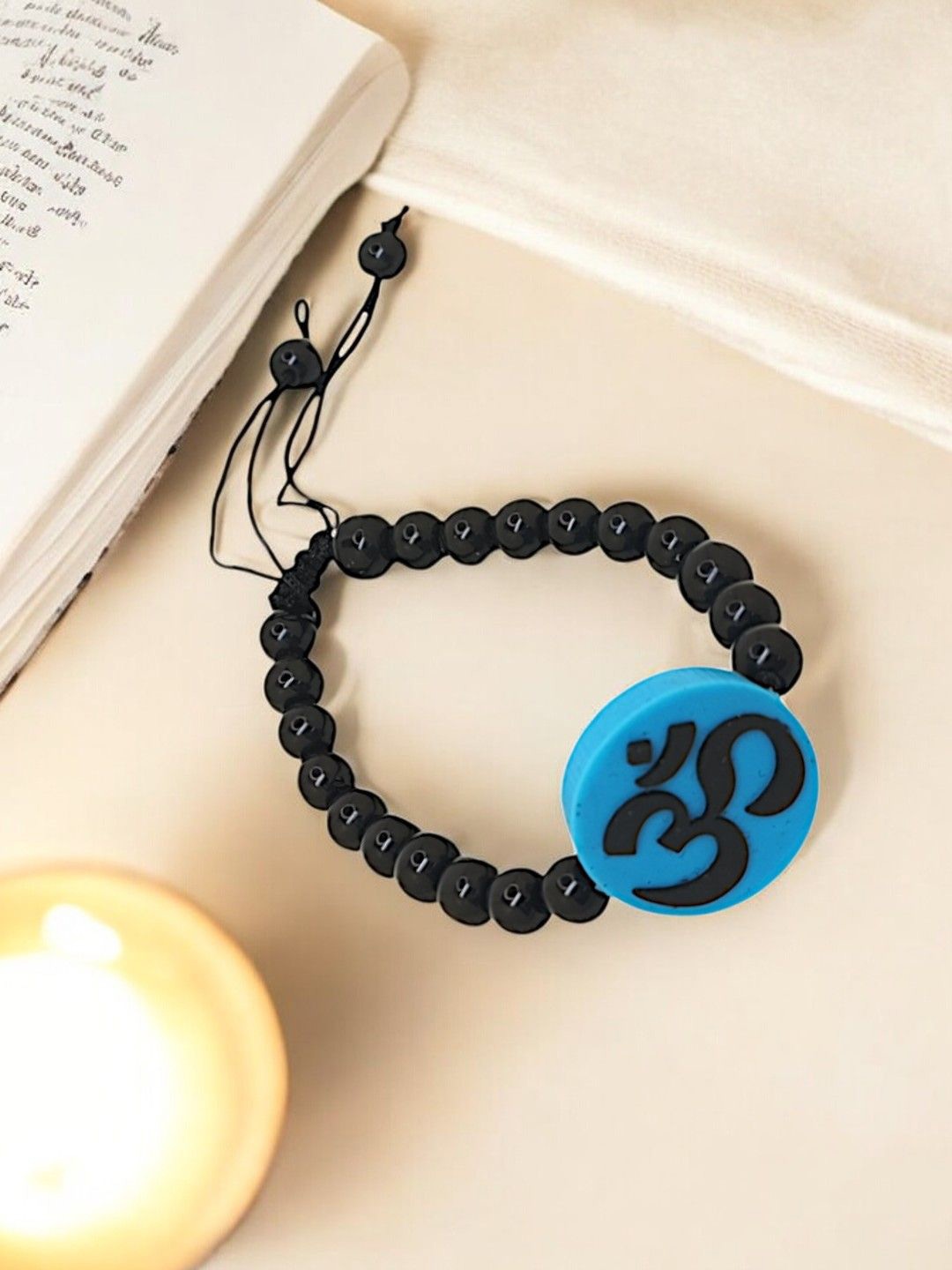 

9blings Men Beaded Om Wraparound Bracelet, Black