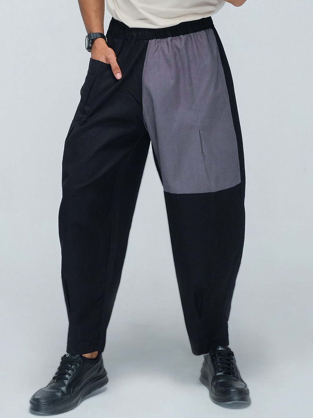 

KSHM Adults Colorblocked Cotton Relaxed Fit Sports Track Pants, Black