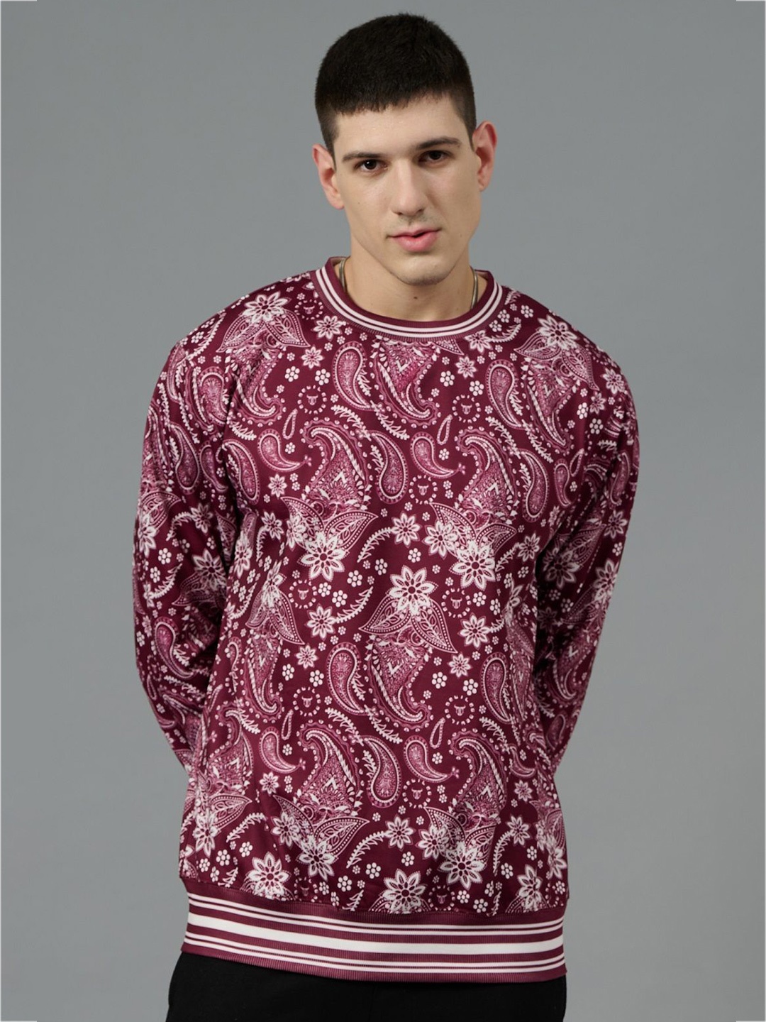 

GO DEVIL Men Paisley Printed Sweatshirt, Maroon