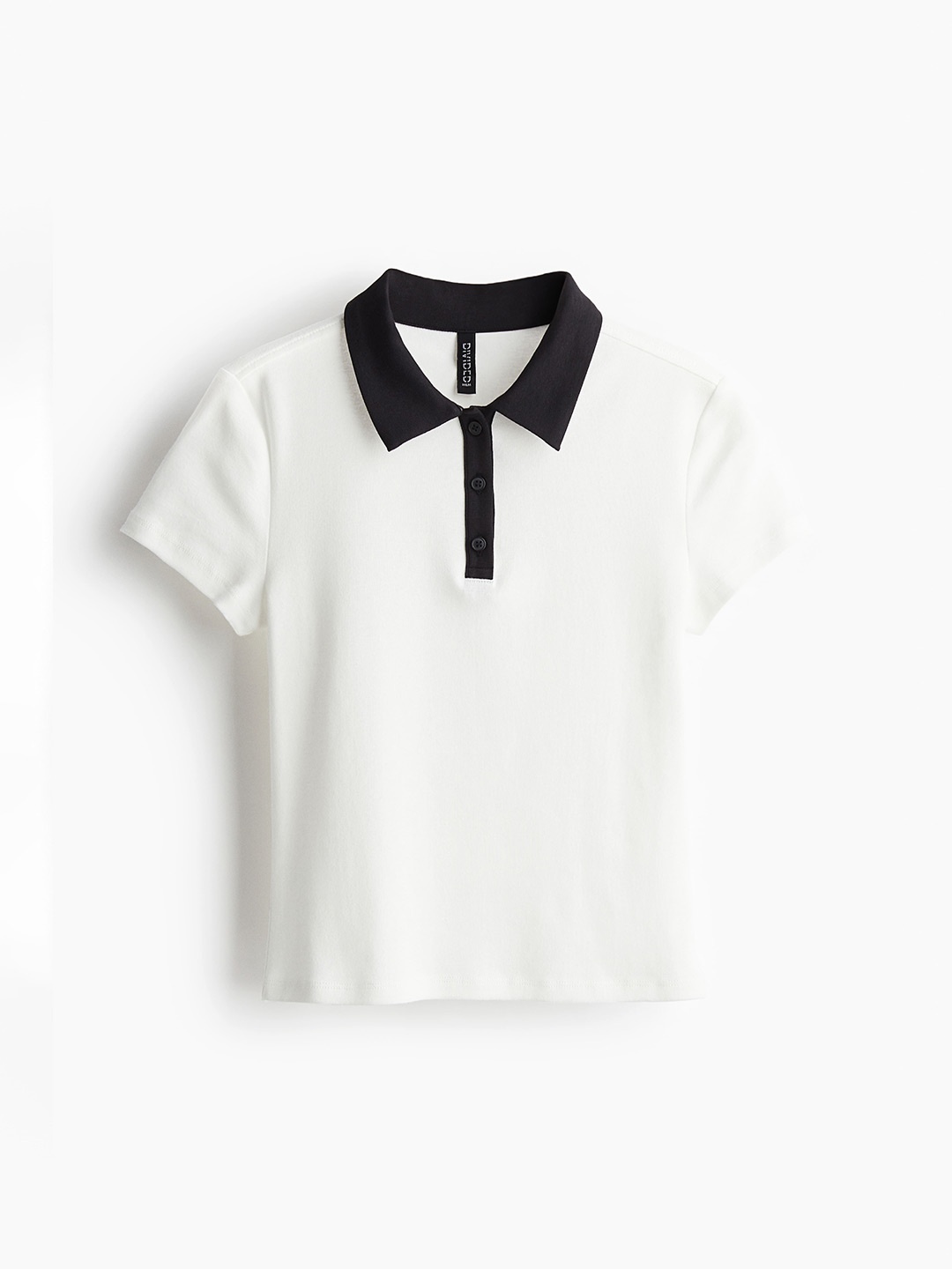 

H&M Cropped Polo Shirt Top, White