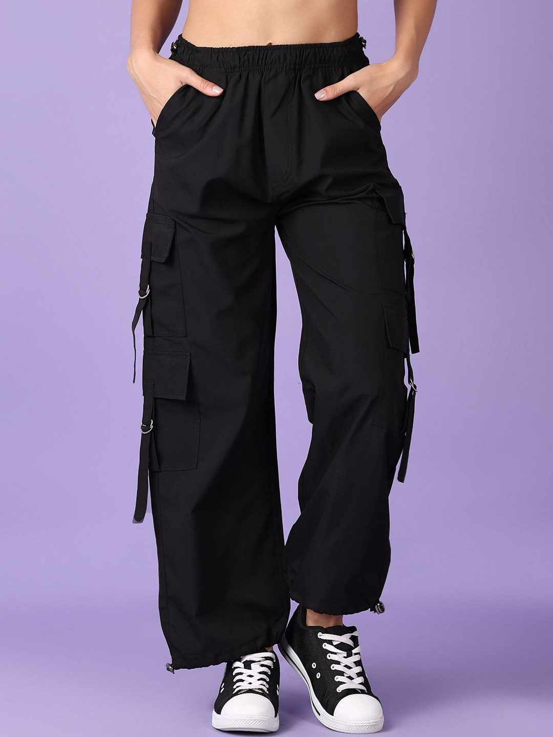 

V-Mart Women Regular Fit Mid-Rise Cargos Trousers, Black