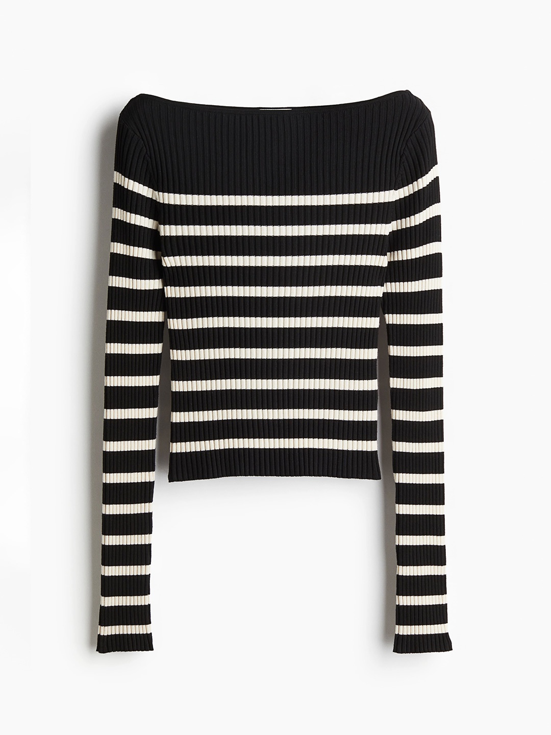 

H&M Rib-Knit Boat-Neck Top, Black