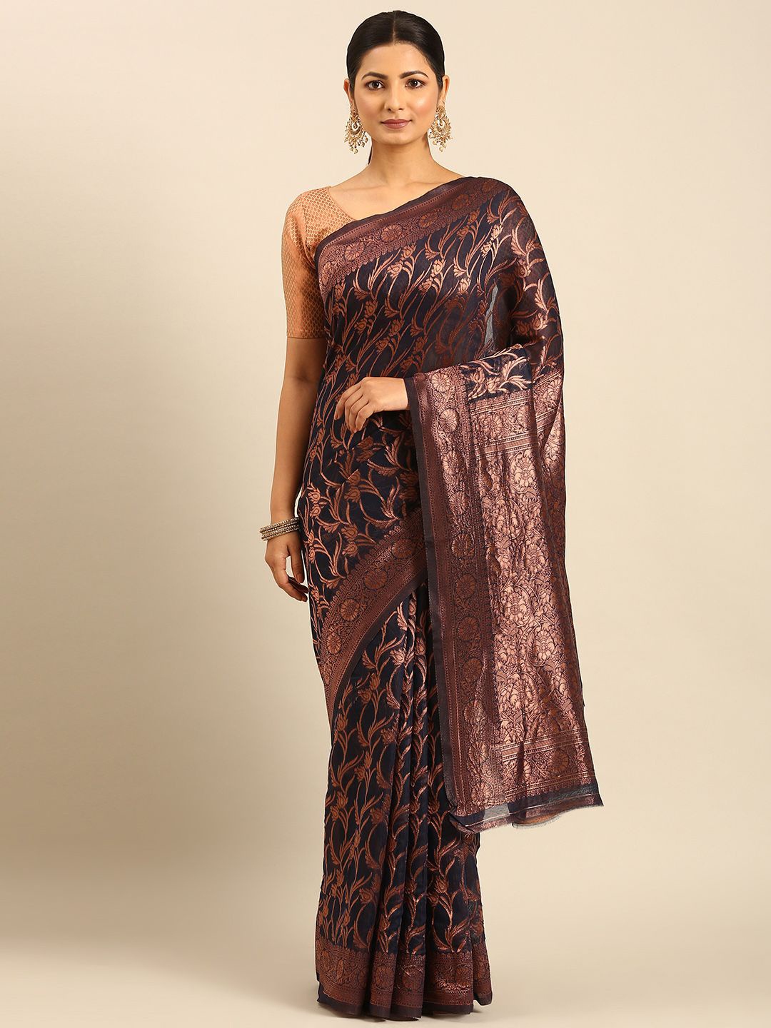 

Mitera Woven Design Zari Saree with Unstitched blouse Piece, Blue