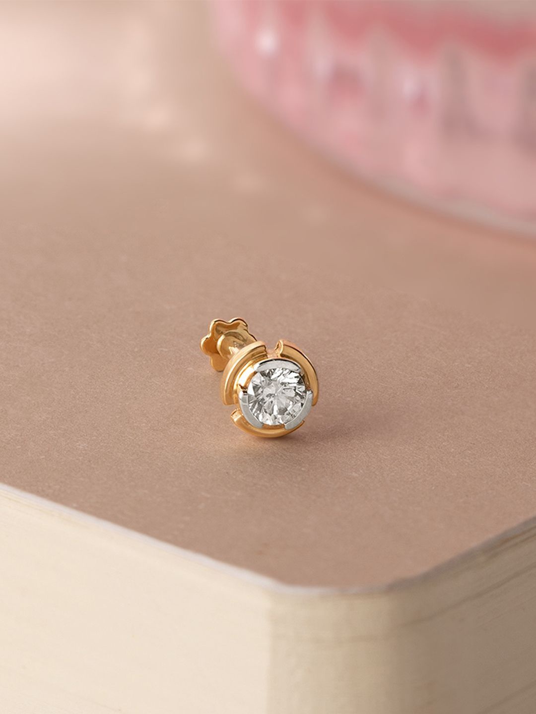 

Mia by Tanishq 14KT Orbit Spark Gold & Diamond Nose Pin, Yellow