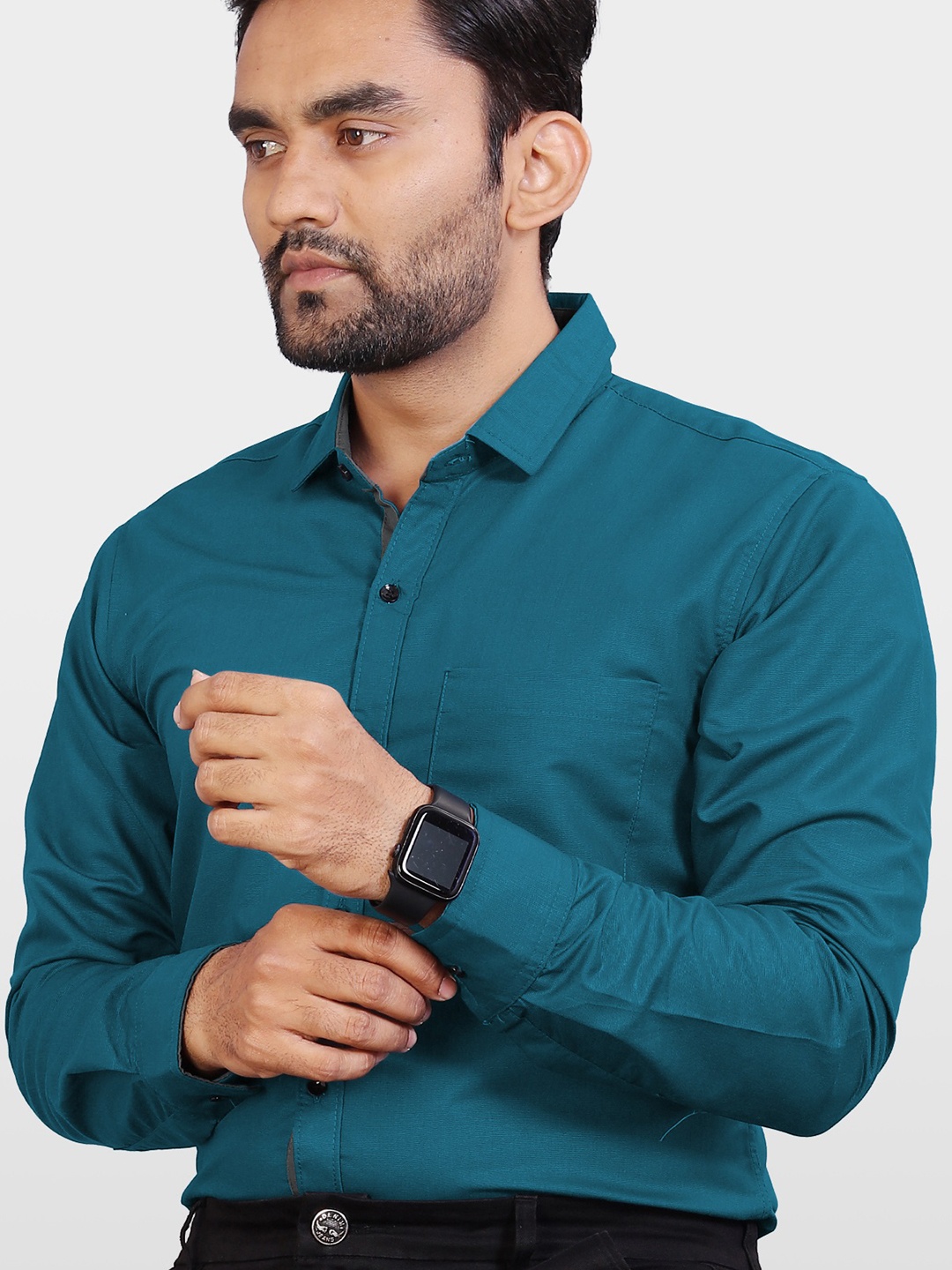 

Metronaut Men Slim Fit Opaque Casual Shirt, Turquoise blue