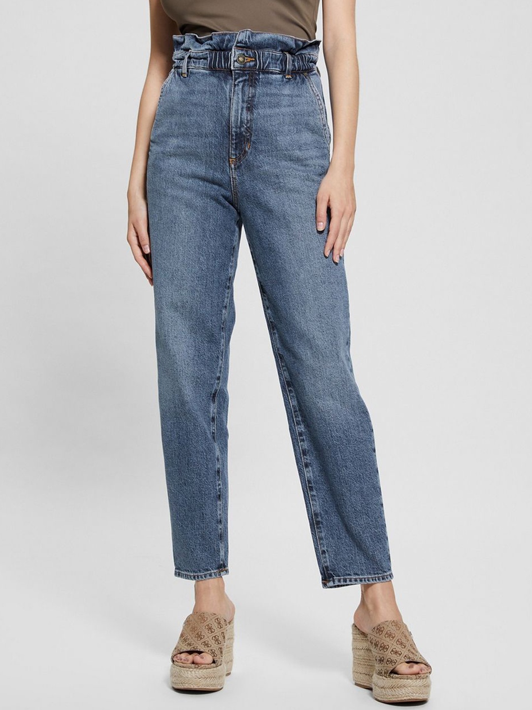 

GUESS Women High-Rise Heavy Fade Jeans, Blue