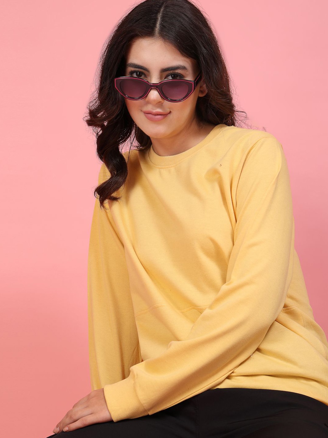 

Rigo Women Cotton Sweatshirt, Yellow