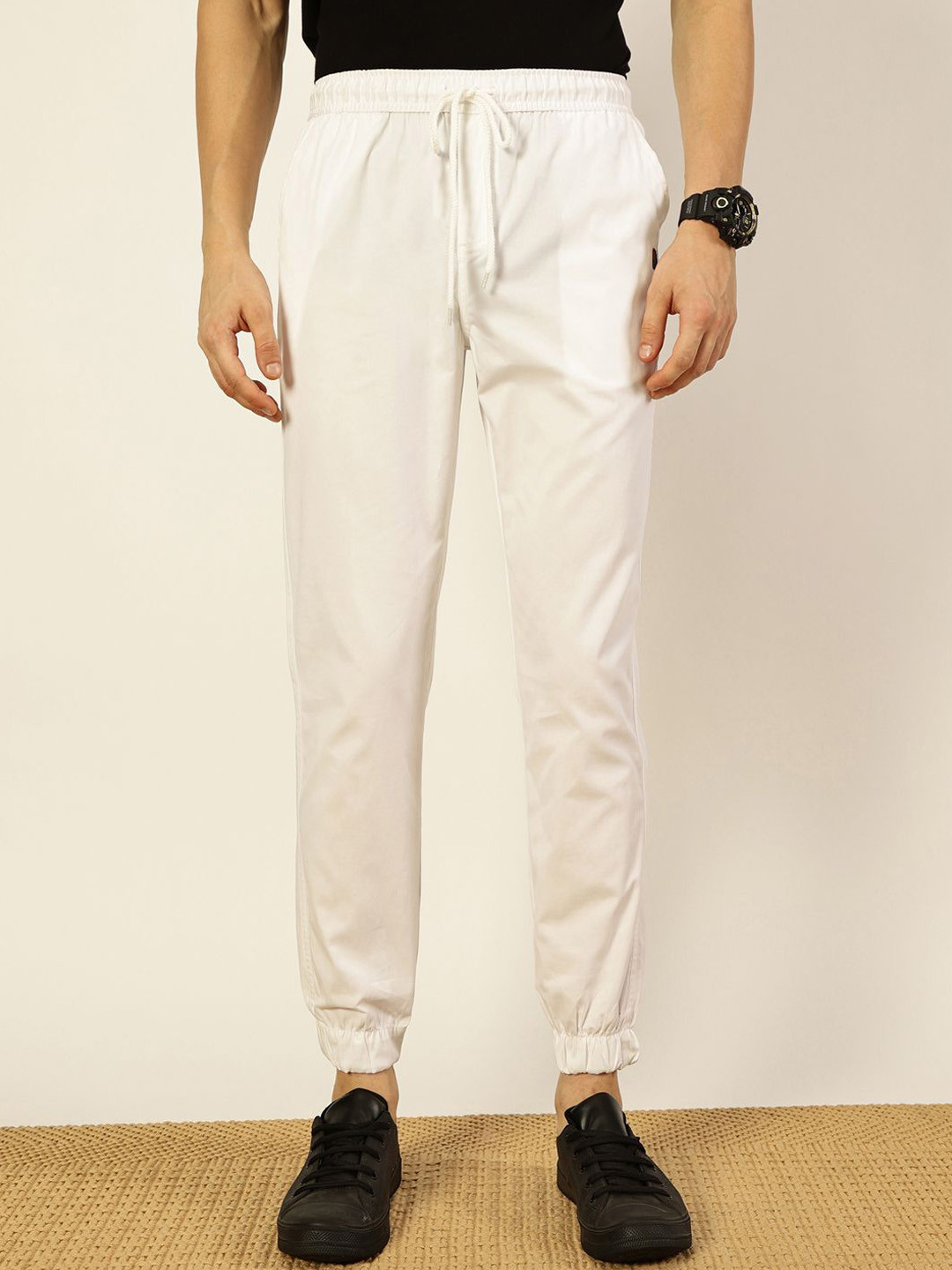 

Thomas Scott Men Cotton Smart Slim Fit Easy Wash Joggers Trousers, White