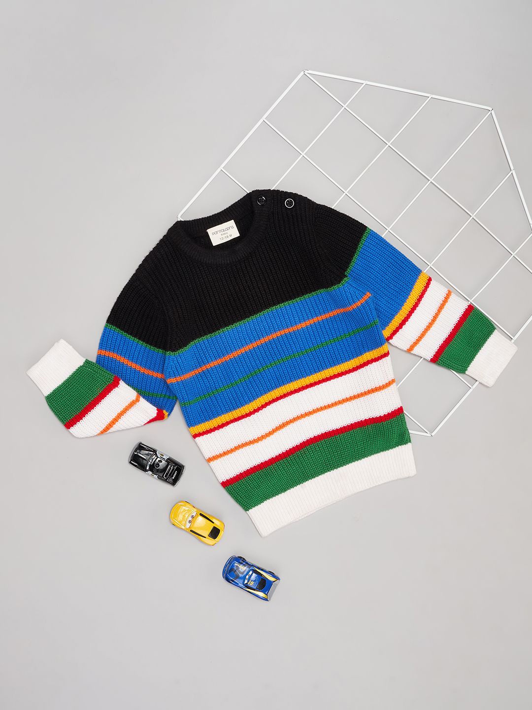 

Pantaloons Baby Boys Striped Long Sleeves Pullover Sweater, White