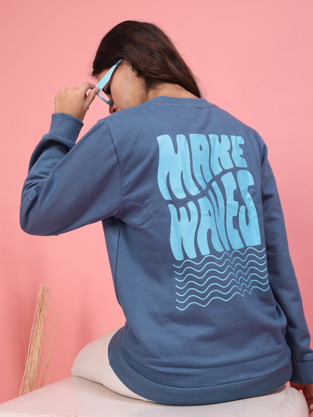 

Rigo Women Cotton Typography Printed Sweatshirt, Blue